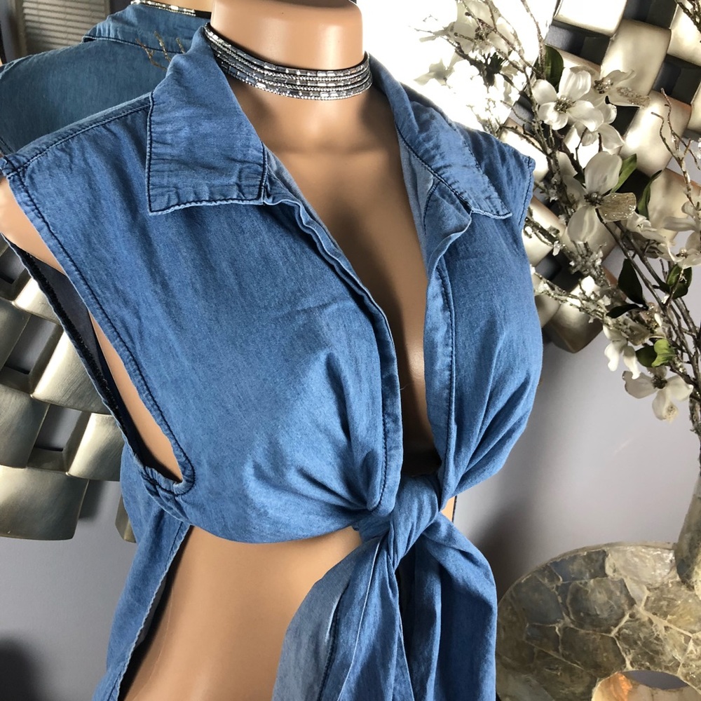 Denim Front Tie Shirt - Picture 8 of 8